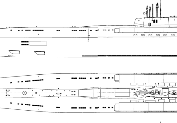 USSR submarine Project 949A Antey Oscar-II class SSGN Submarine] Kursk K-141 - drawings, dimensions, figures